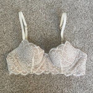 34A aerie Real Power Balconette Lightly Lined Cream Lace Bra NWOT